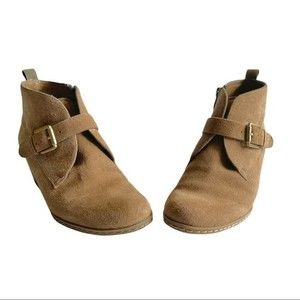 Franco Sarto tan suede booties Size 6.5 Side zipper with gold buckle accent